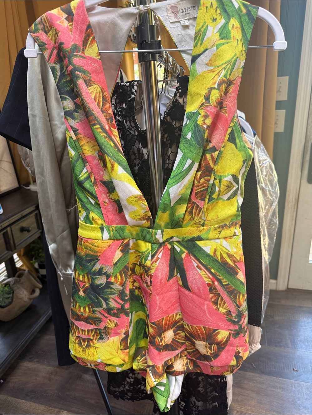 L’ATISTE Tropical Floral One-Piece Romper in Yellow & Pink
